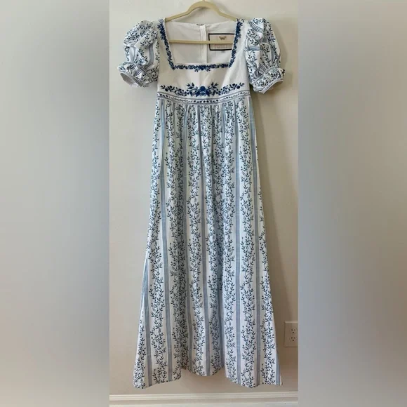 Agua by Agua Bendita Pistachio Beaded Blue Floral Dress Maxi Women's size Medium - Picture 4 of 16